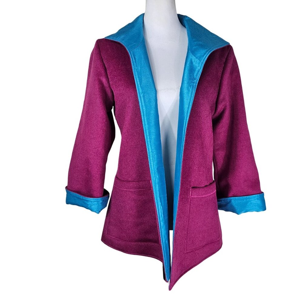 Grace Chuang Magenta & Turquoise Wool Longline Ja… - image 1